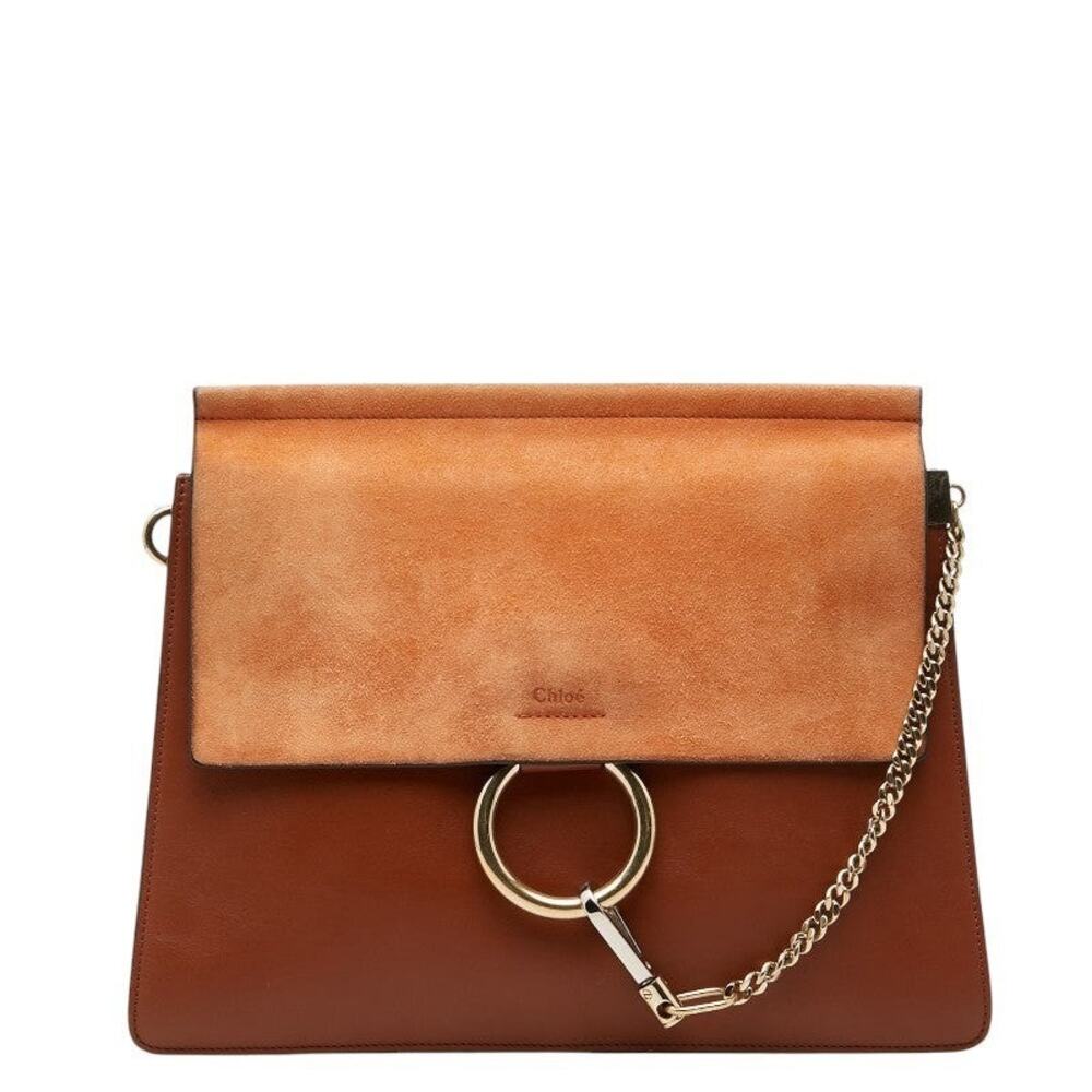 Chloe Faye Medium Suede Clutch Bag Brown